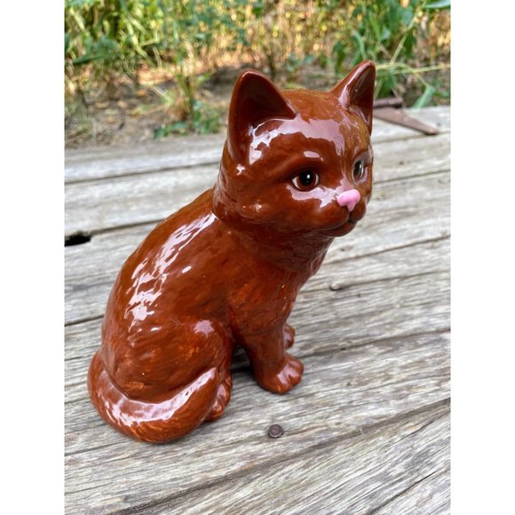 Vintage 1970s Brown Ceramic Cat Kitty Figurine - Picture 5 of 8